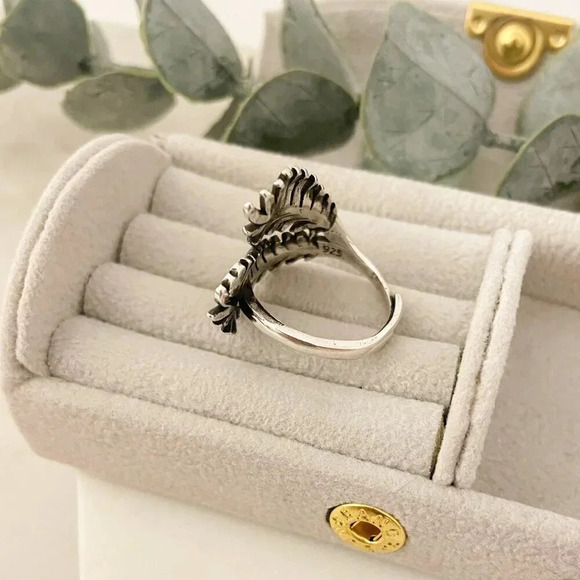 925 Sterling Silver Large Fan Palm Leaf Ring Feather Ring Chunky Statement Ring - Picture 6 of 8